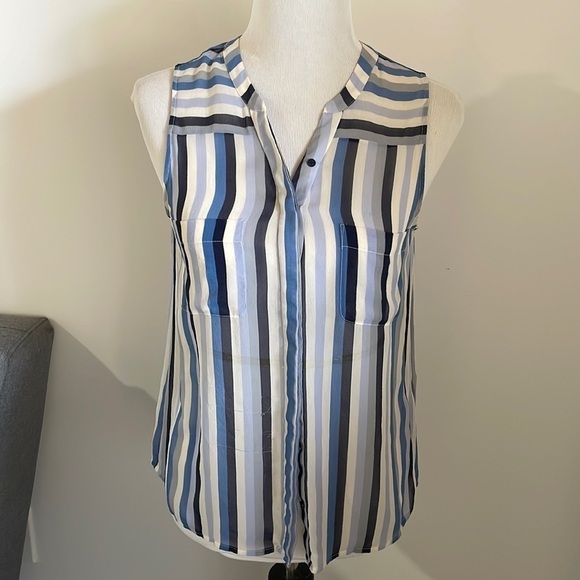 Joie Tops - Joie striped blue 100% silk button up summer tank